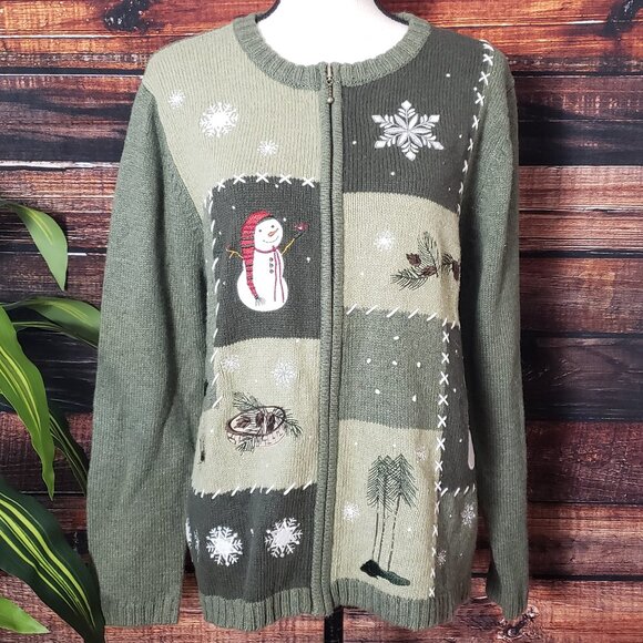 Croft & Barrow Sweater Size M Christmas Embroidered Holiday Ramie Silk Full Zip - Picture 8 of 11